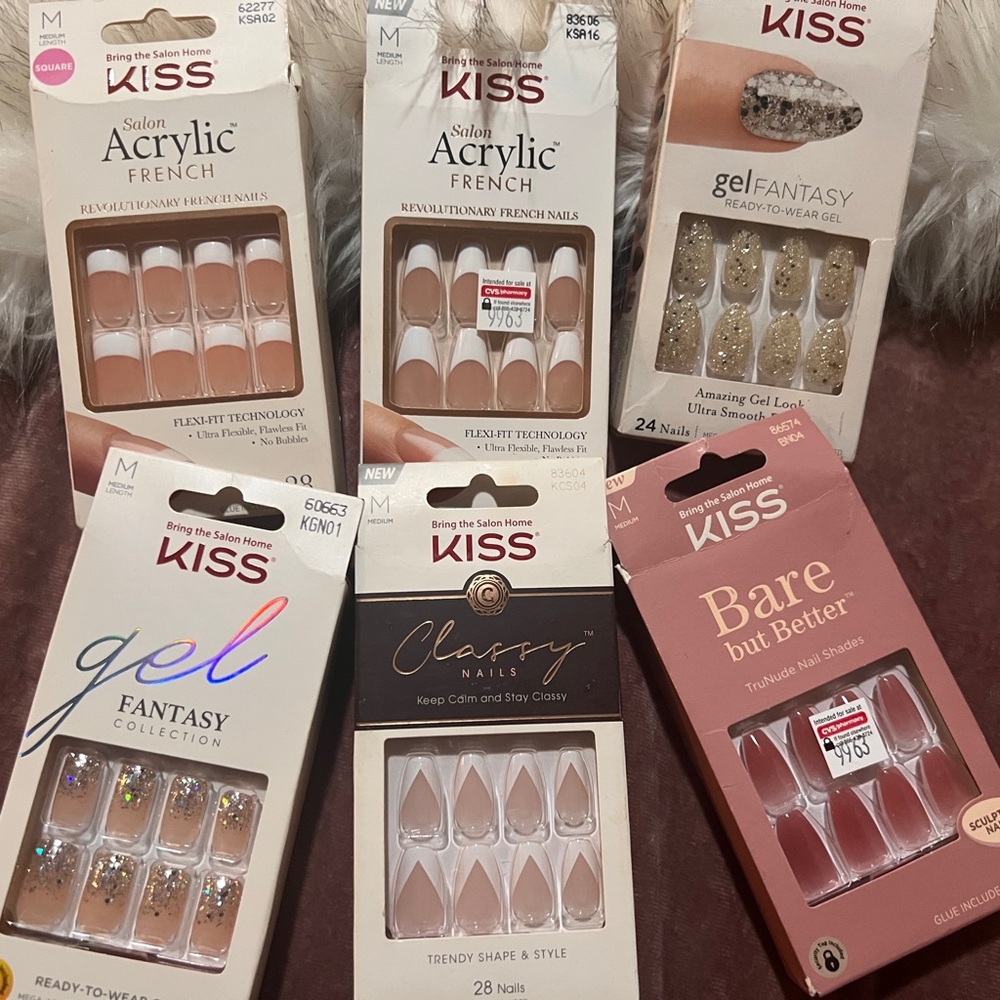 Lot of 6 KISS Nail Sets with French and Glitter Designs